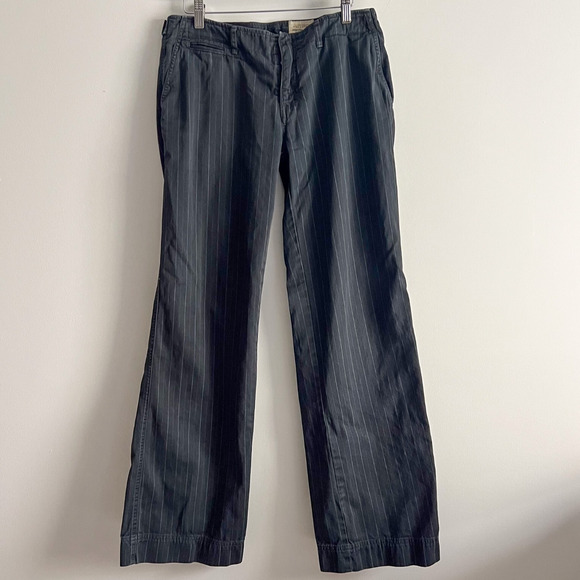 Nili Lotan Womens Sz 8 Cotton Dark Gray Pinstripe Wide Leg Pant with Buckles - Picture 1 of 11